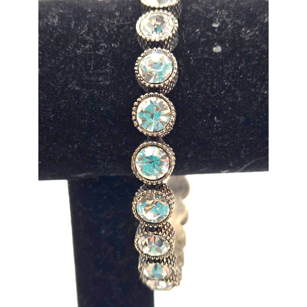 Vintage Silver Rhinestone Bangle Bracelet 35g 8 inch 1980s
